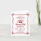 Kersen eerste verjaardag uitnodiging, rode boog be (Voorkant)