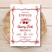 Kersen eerste verjaardag uitnodiging, rode boog be kaart