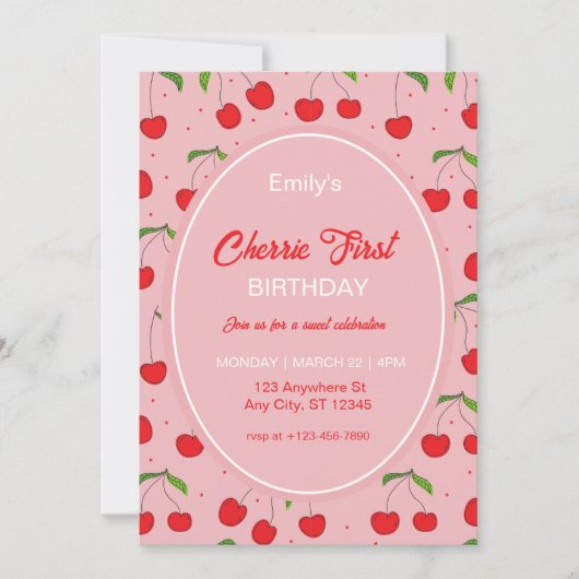 KERSEN Eerste Verjaardagsfeest Uitnodiging (Voorkant)