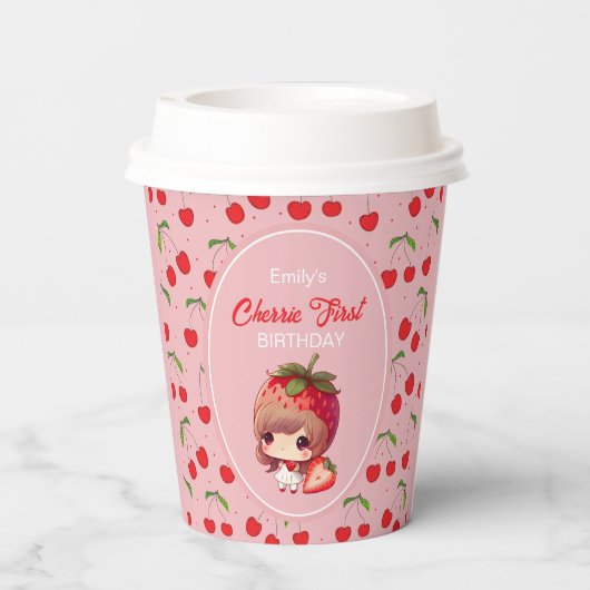 KERSEN Eerste Verjaardagsfeest Uitnodiging Papieren Bekers (Achterkant)