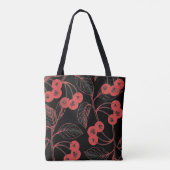 Kersen en bladeren rood op zwart tote bag (Achterkant)