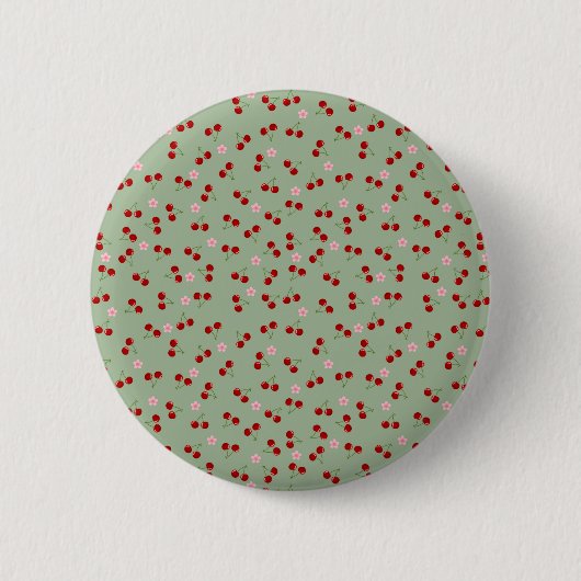 Kersen en bloemen ronde button 5,7 cm (Voorkant)