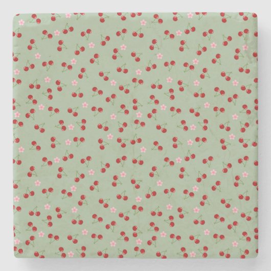 Kersen en bloemen stenen onderzetter (Voorkant)