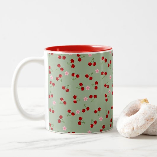 Kersen en bloemen tweekleurige koffiemok (Met donut)