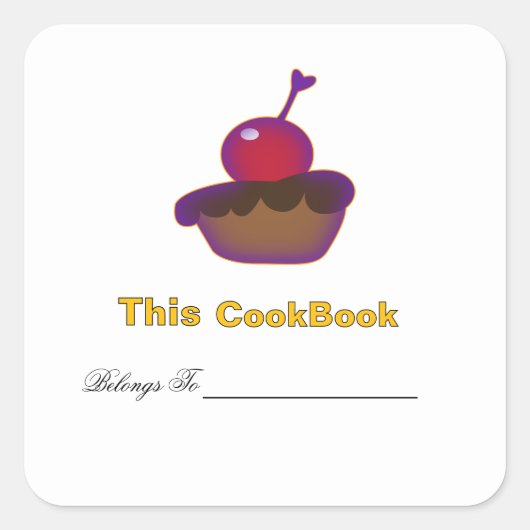 Kersen- en Chocoladekookboek Ex-libris  Vierkante Sticker (Voorkant)