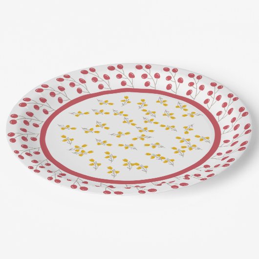 Kersen en gele bloem bloemontwerp papieren bordje (Gekanteld)