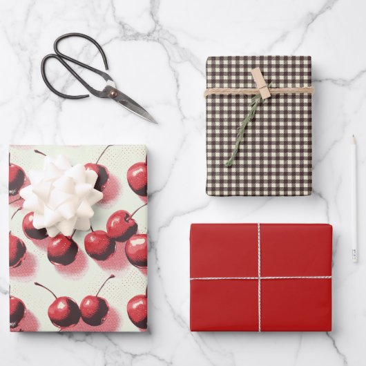 Kersen en Gingham Inpakpapier Vel (Voorkant)