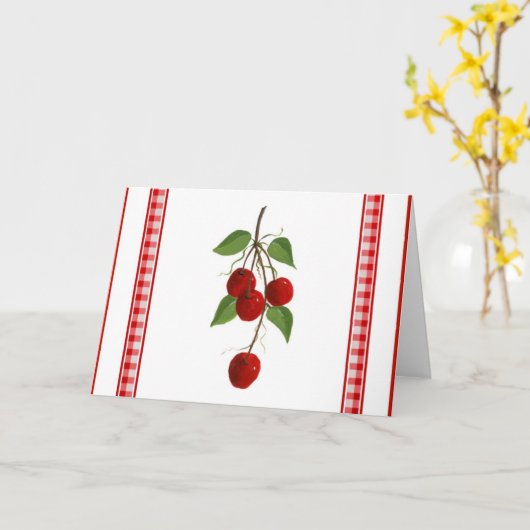 Kersen en Gingham Note Card Kaart (Gele Bloem)
