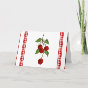 Kersen en Gingham Note Card Kaart