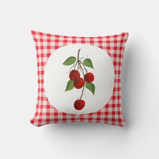 Kersen en Gingham Pillow Kussen (Voorkant)