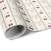 kersen- en lintpatroon gestreept cadeaupapier (Rol Hoek)