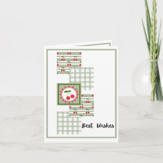 Kersen en Plaid in Sage - Verjaardag Kaart (Voorkant)
