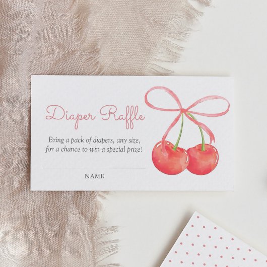 Kersen en Roze Lint Baby shower Luier Raffle Informatiekaartje