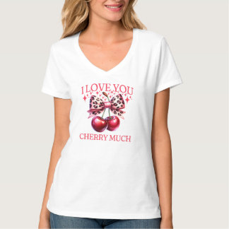  kersen en roze strik vrouwen t-shirt