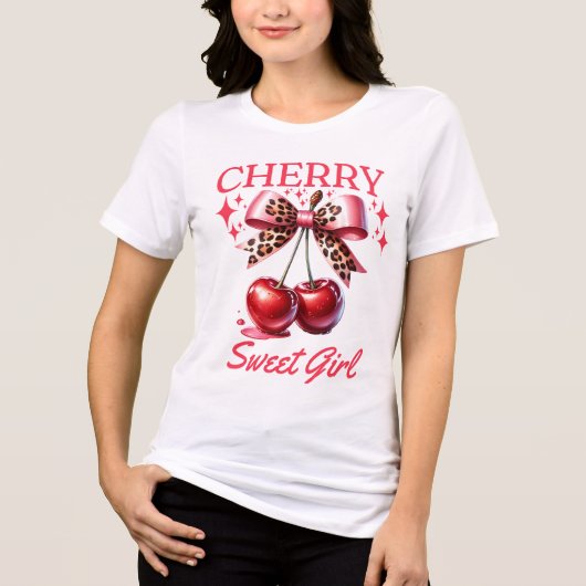 kersen en roze strik vrouwen Tri-Blend shirt (Voorkant)