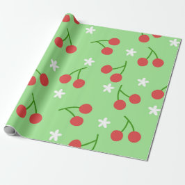 Kersen en White Flower Wrapping Paper Cadeaupapier