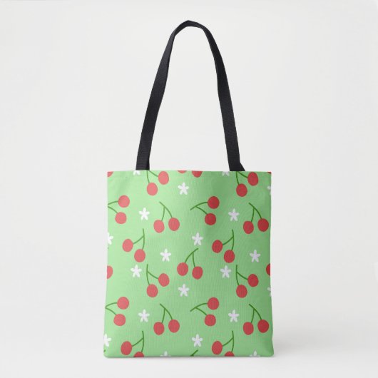 Kersen en witte bloemen Canvas tas (Voorkant)