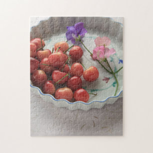 Kersen en zoete erwten in taartplateau legpuzzel