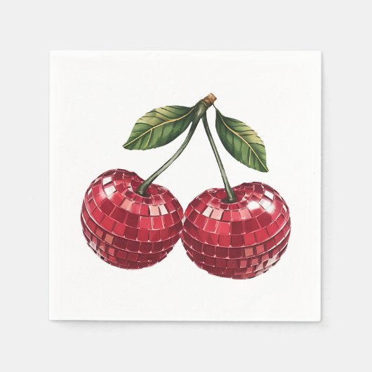 Kersen Fruit Disco Ball Groovy Retro Servet (Voorkant)