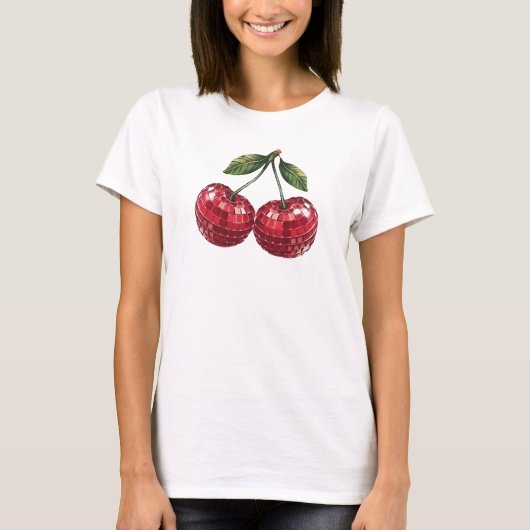 Kersen Fruit Disco Ball Groovy Retro T-shirt (Voorkant)