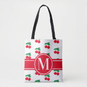 Kersen Fruit Rood Patroon Monogram Witte Tote Bag (Voorkant)