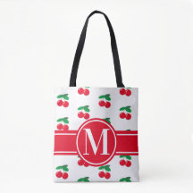 Kersen Fruit Rood Patroon Monogram Witte Tote Bag