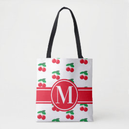 Kersen Fruit Rood Patroon Monogram Witte Tote Bag