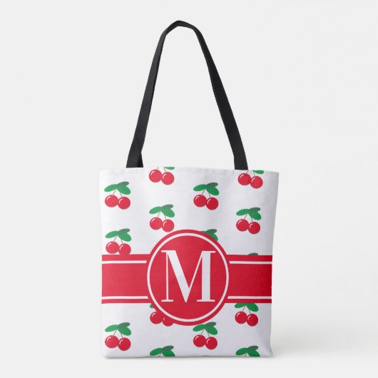Kersen Fruit Rood Patroon Monogram Witte Tote Bag (Achterkant)