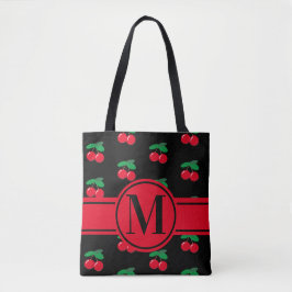 Kersen Fruit Rood Patroon Monogram Zwart Tote Bag