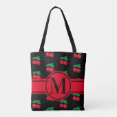 Kersen Fruit Rood Patroon Monogram Zwart Tote Bag (Achterkant)