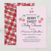 Kersen Fruit Roze Rode Baby Shower Uitnodiging (Voorkant / Achterkant)