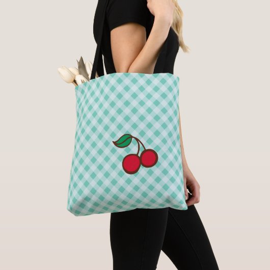 Kersen Gingham Retro Strand Reistas Tas Cadeau (Dichtbij)