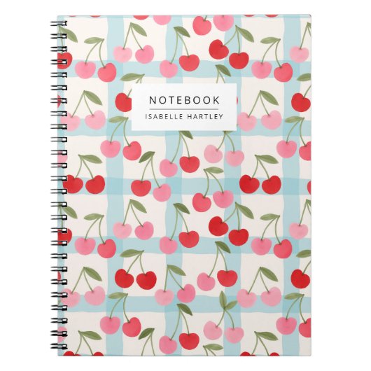 Kersen Gingham Rutpatroon in Rood en Roze Notitieboek (Voorkant)