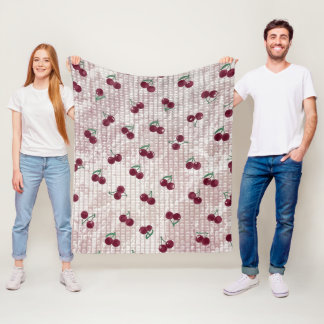 Kersen Haakdeken Illustratie – Pastel Roze Fleece Deken