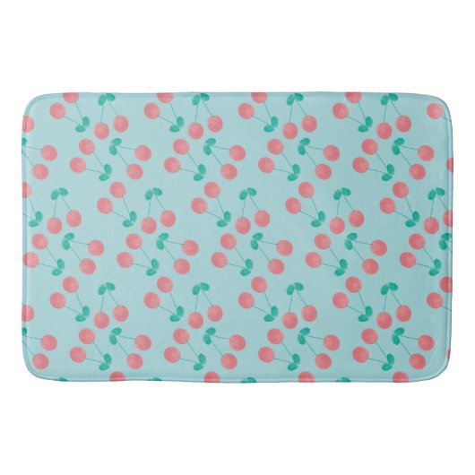 Kersen Handgeschilderd Aquarel Roze Turquoise Badmat (Voorkant)