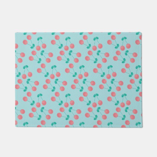 Kersen handgeschilderd aquarel roze turquoise deurmat (Voorkant)