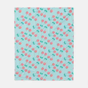 Kersen handgeschilderd aquarel roze turquoise fleece deken