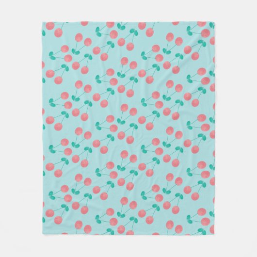 Kersen handgeschilderd aquarel roze turquoise fleece deken (Voorkant)