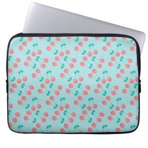 Kersen handgeschilderd aquarel roze turquoise laptop sleeve