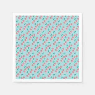 Kersen handgeschilderd aquarel roze turquoise servet