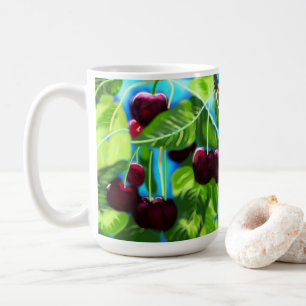 Kersen hangend aan takken Cherry Red Green Koffiemok
