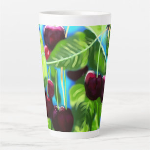 Kersen hangend aan takken Cherry Red Green Latte Mok