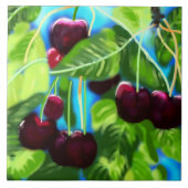 Kersen hangend aan takken Cherry Red Green Tegeltje (Voorkant)