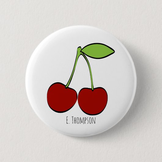 Kersen Illustratie Knop Ronde Button 5,7 Cm (Voorkant)