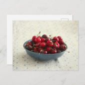 Kersen in een blauwe kom briefkaart (Voorkant / Achterkant)