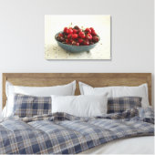 Kersen in een blauwe kom canvas afdruk (Insitu (Slaapkamer))