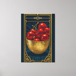 Kersen in gouden mozaïekkom deco art canvas afdruk