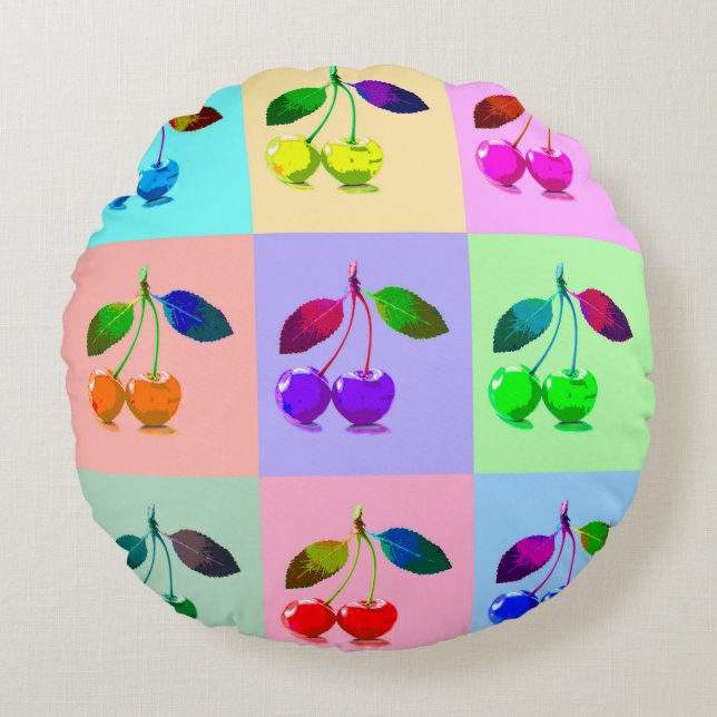 Kersen in Pop Art Style Rond Kussen (Voorkant)
