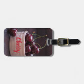 Kersen in roze kom voor fruitliefhebber bagagelabel (Voorkant horizontaal)