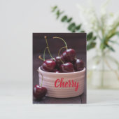 Kersen in roze kom voor fruitliefhebber feestdagenkaart (Staand voorkant)